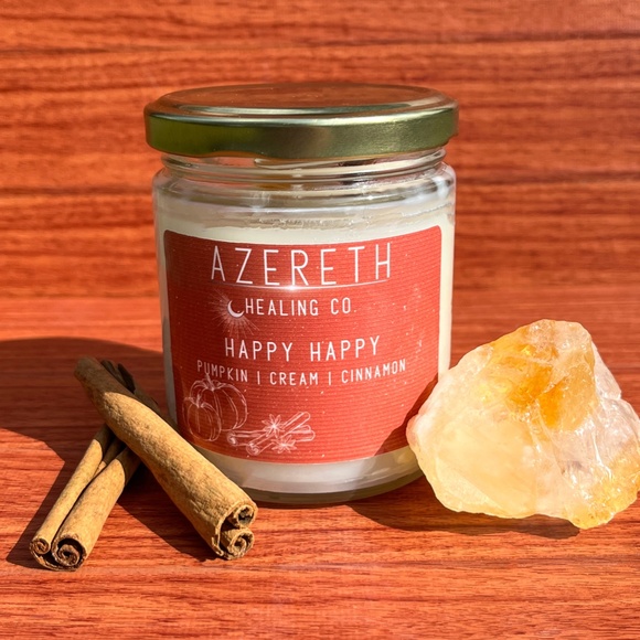 Pumpkin Cream Soy Blend Crystal Candle | Citrine & Cinnamon Stick Vegan Candle - Picture 2 of 4